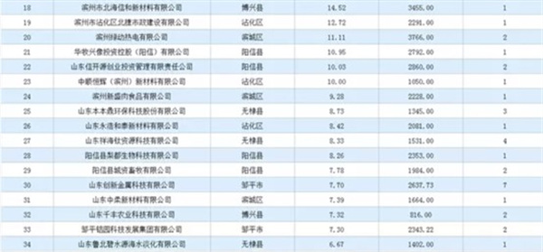 2022年滨州市工业投资拿地企业50强