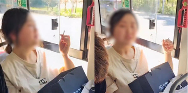 女子公交车上抽烟不听劝阻