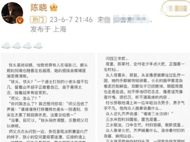 陈晓又更文了！陈晓连载更新小说 粉丝狂喜追更