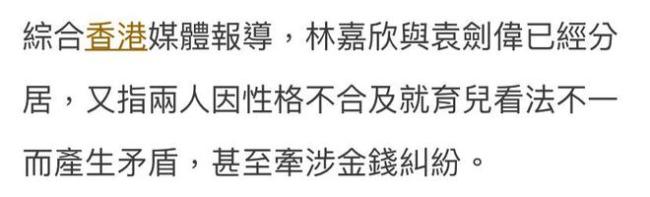 袁剑伟林嘉欣宣布离婚 常年性格不合有争执，曾为前夫背负“小三”骂名