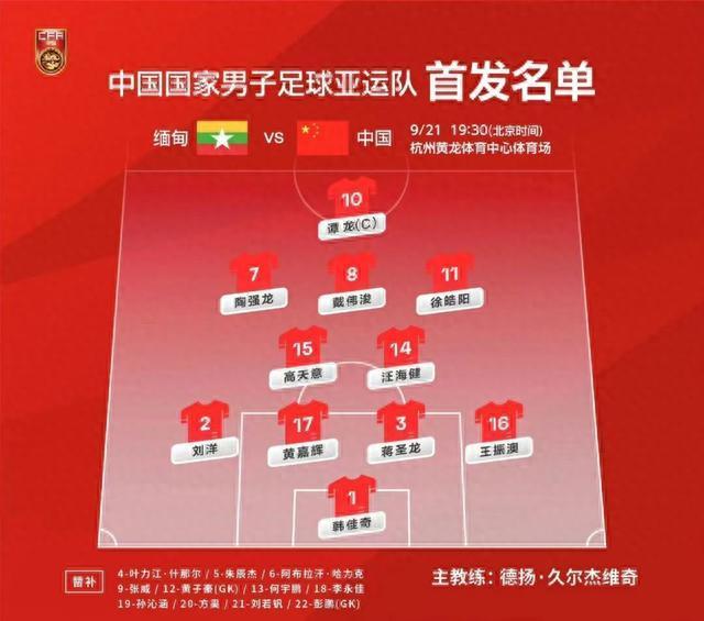 提前出线！中国男足亚运队4-0缅甸 提前晋级16强