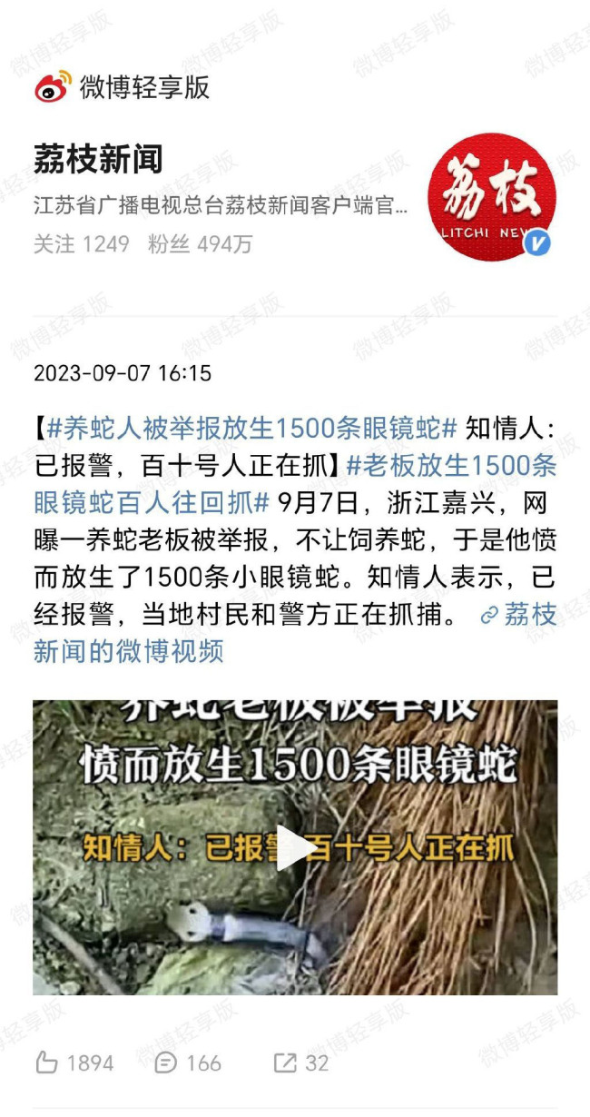 上千条？！农户遭举报后放生眼镜蛇？官方辟谣