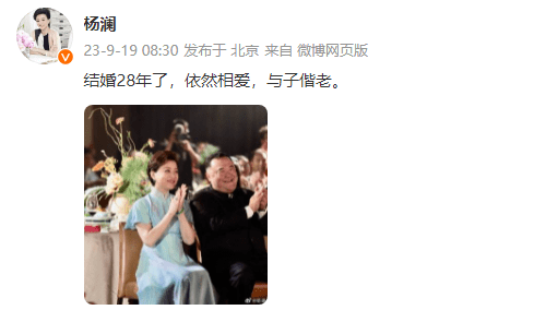 很幸福！杨澜晒照纪念与吴征结婚28周年