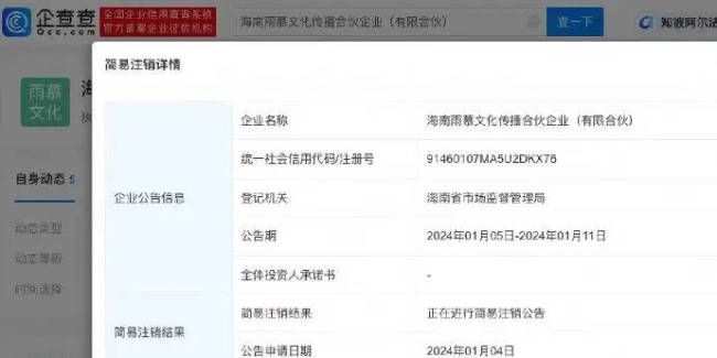 热巴海南工作室申请注销 名下仅两家企业为存续