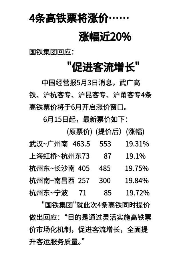 4条高铁线涨价合理吗？专家回应"基层民众低价出行会选绿皮火车"