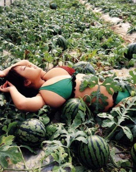 比比谁种的西瓜大？大胸美女与西瓜的对比