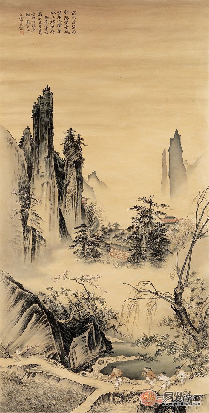 鉴赏当代中美协画家王宁山水人物画：踏歌图