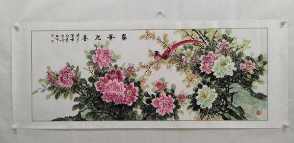 沙发背景墙装饰挂花鸟画，古稀高龄画家石开作品精选