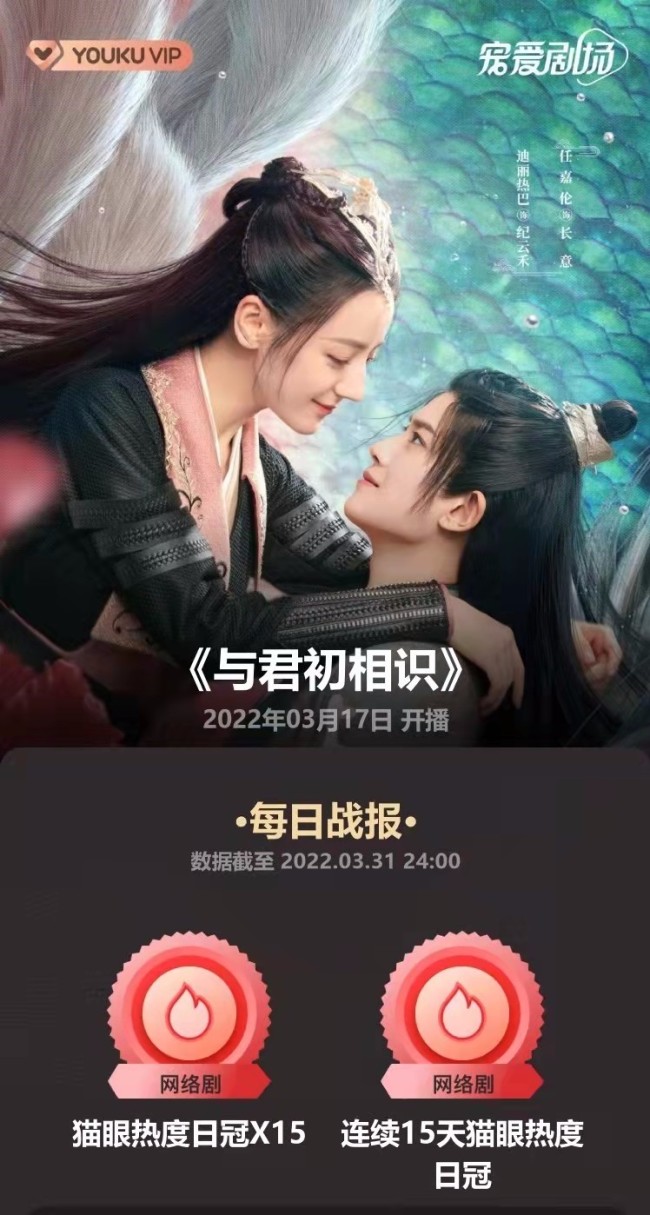 《与君初相识》迎大结局 亮眼数据成就全平台热度