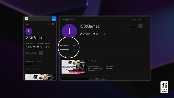 Epic商店更新成就系统 用户可自由选择设置是否公开