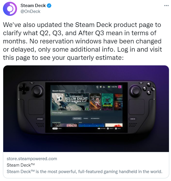 Steam Deck第二季度订单邮件发出 V社将加大出货量