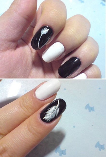 美甲羽毛的画法 diy美甲教程