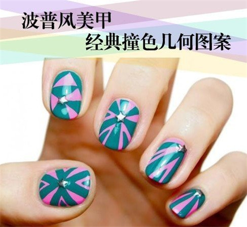 波普风美甲 几何美甲图片