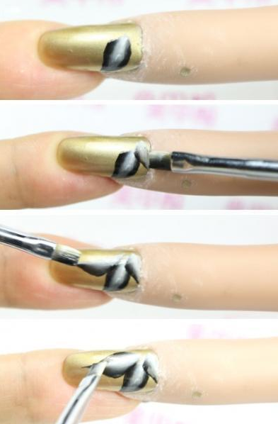 金色美甲图片 美甲排笔画教程