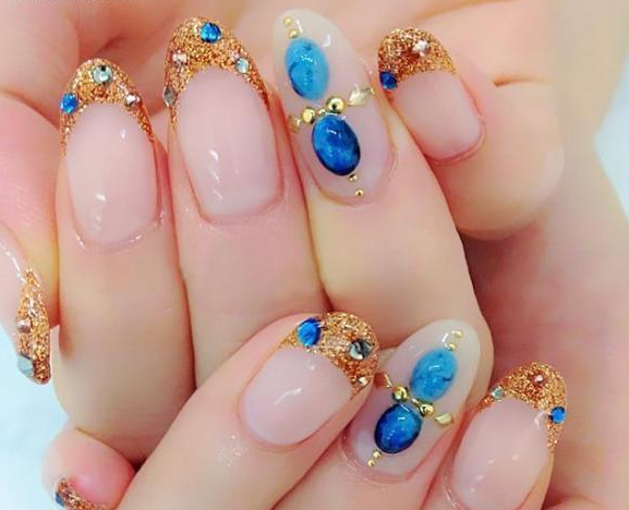 宝石蓝美甲 美甲宝石胶教程