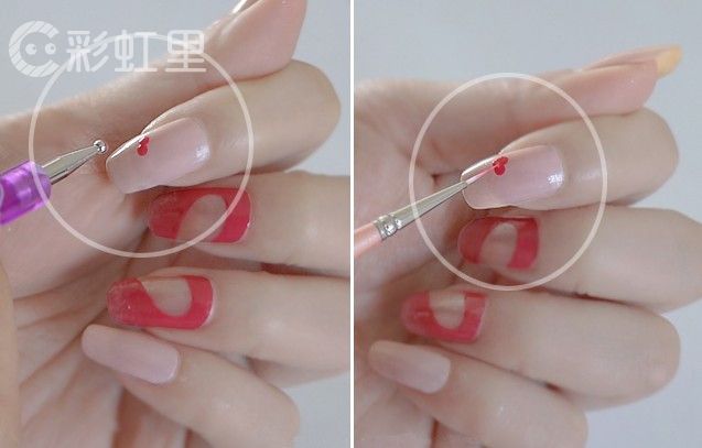 简单美甲diy 红色桃心美甲教程