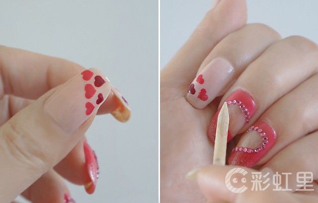 简单美甲diy 红色桃心美甲教程