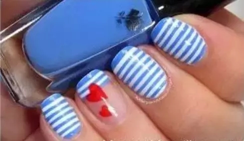 海洋系美甲 条纹美甲教程