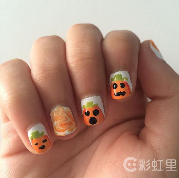 卡通美甲 南瓜美甲图片