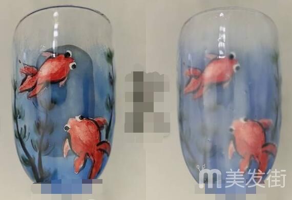 小动物手绘美甲 可爱金鱼美甲教程