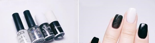 黑色搭配七彩亮片美甲 黑色个性美甲教程