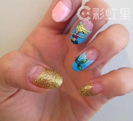 手绘美甲图片卡通 美人鱼美甲教程