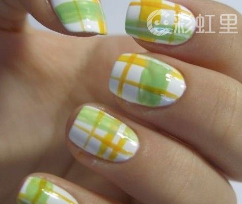 简单美甲diy 格子美甲教程