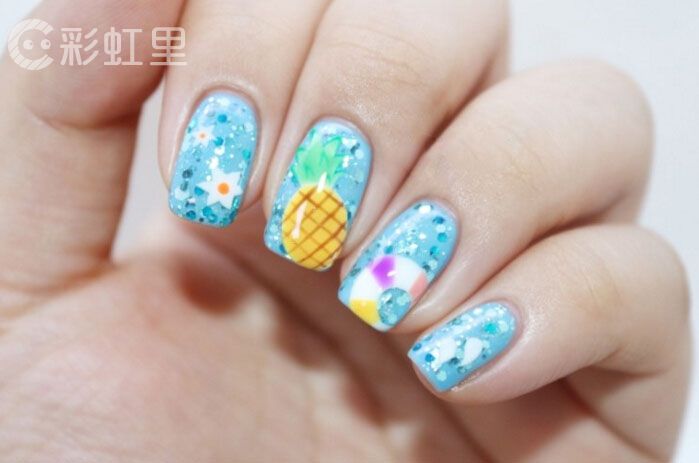菠萝美甲 海洋风美甲教程