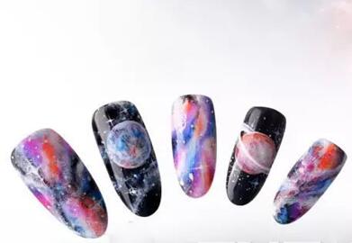 星空系列美甲 手绘星空美甲教程