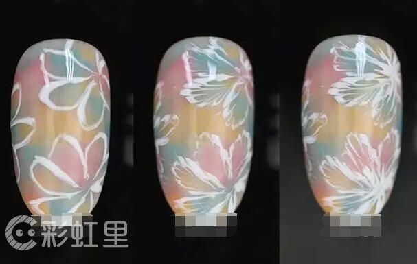 最新款晕染美甲 钩花美甲教程