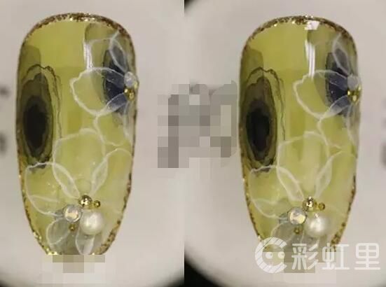 透明花美甲 淡雅水彩的美甲教程