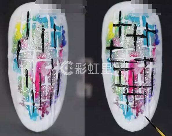 彩色方格美甲 格子美甲教程