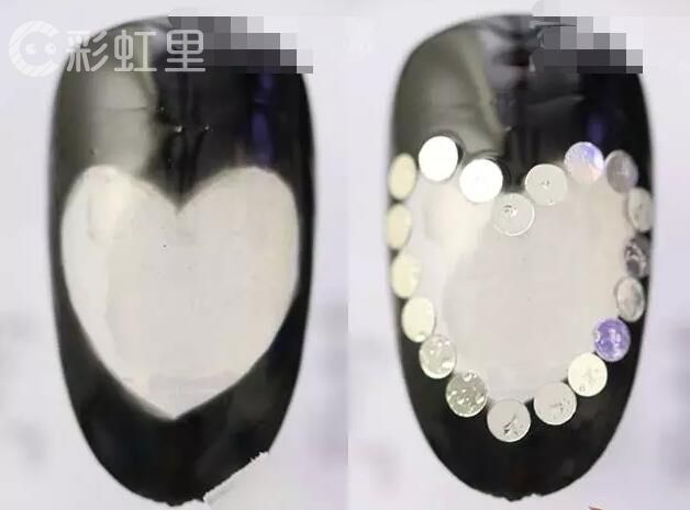 黑色美甲款式 镂空爱心美甲教程