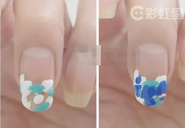 韩国法式美甲蓝色 大海水滴美甲教程