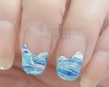 韩国法式美甲蓝色 大海水滴美甲教程