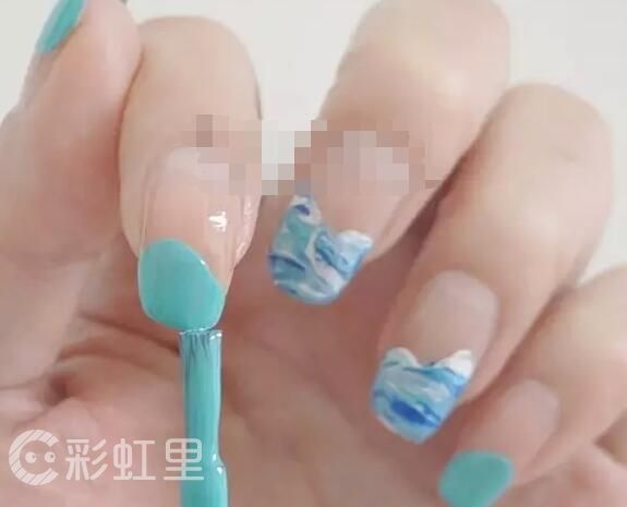 韩国法式美甲蓝色 大海水滴美甲教程