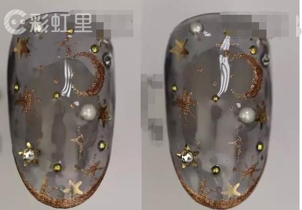 灰色星星美甲 美甲手绘教程