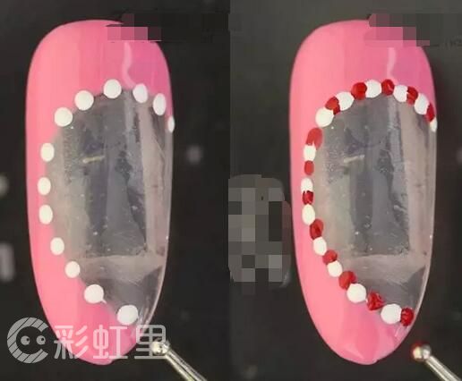 花纹美甲 红色爱心美甲教程