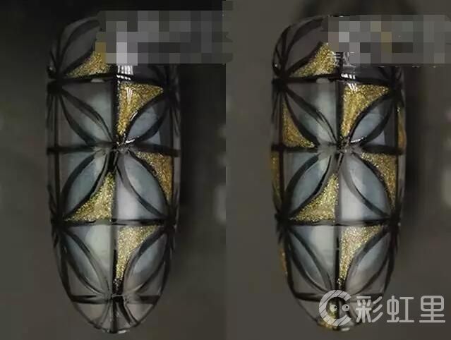 镂空款美甲 简约格子美甲教程