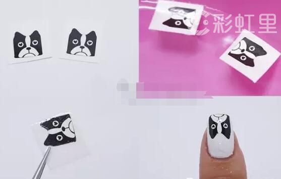 可爱狗狗美甲 卡通贴纸美甲教程