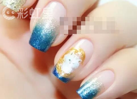 海洋蓝美甲 可爱猫咪美甲教程