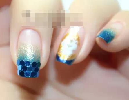 海洋蓝美甲 可爱猫咪美甲教程