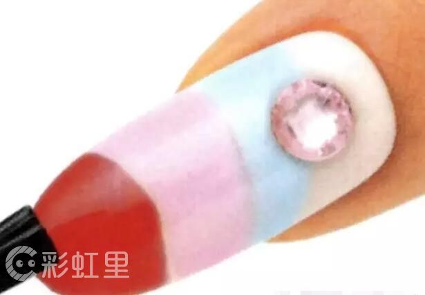 色块拼接美甲 镶钻美甲教程
