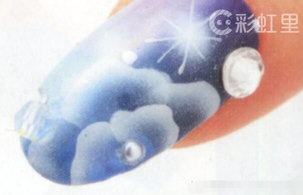 花朵美甲 夏季蓝色美甲教程
