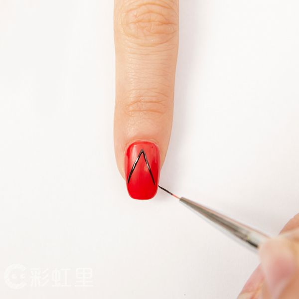 几何图形美甲 红色美甲教程