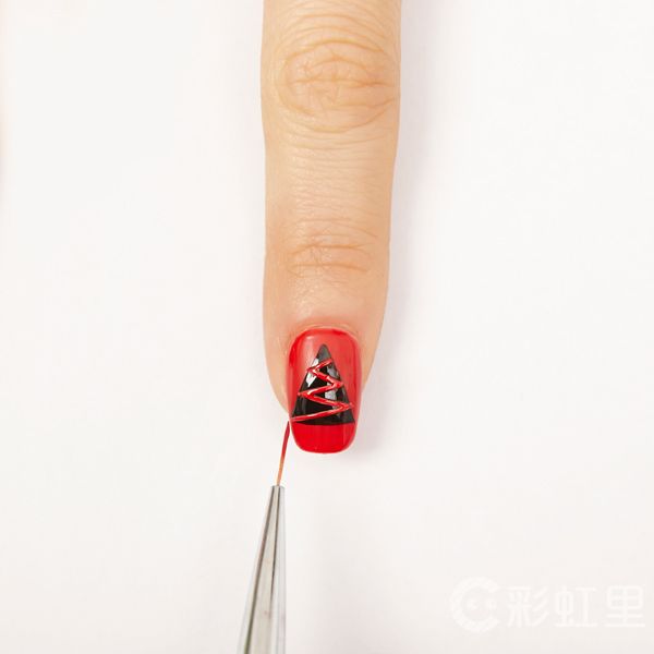几何图形美甲 红色美甲教程