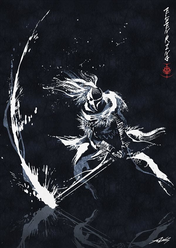 《艾尔登法环》水墨风同人作画 别具一格，气势磅礴