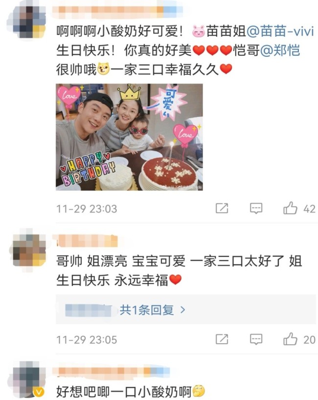 苗苗晒全家福为自己庆生 女儿罕见露脸酷似郑恺