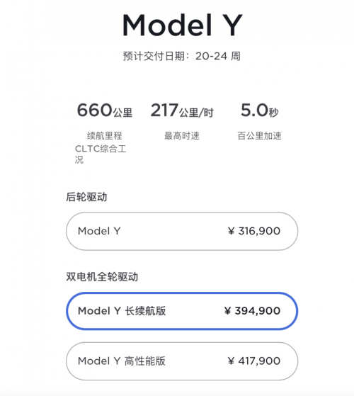 特斯拉国产Model Y长续航版涨1.9万元至39.49万元