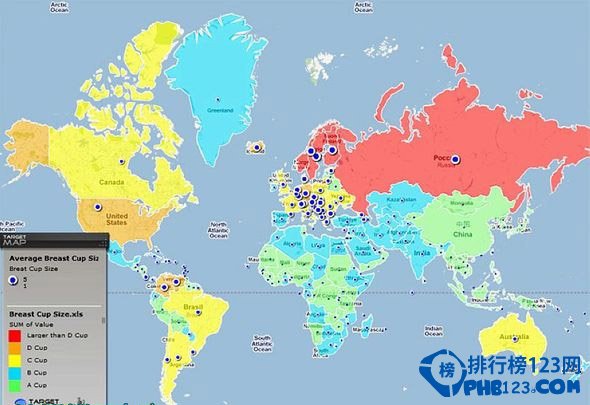 全球胸部大小排名地图